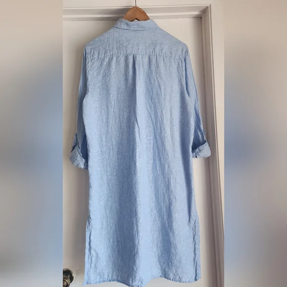 Saks Fifth Avenue Linen ight Blue Button-Up Tunic Shirt Shirtdress Sz M - Picture 5 of 8